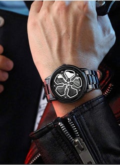 VavaVoom VA VA VOOM Men's Black Quartz Watch with Stainless Steel Strap and White Sports Car Wheel Dial, Perfect Gift  - Image 5