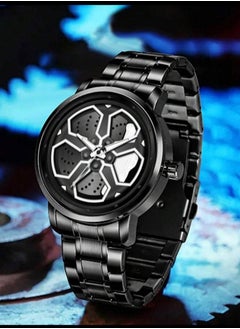 VavaVoom VA VA VOOM Men's Black Quartz Watch with Stainless Steel Strap and White Sports Car Wheel Dial, Perfect Gift  - Image 4