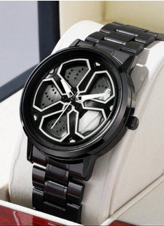 VavaVoom VA VA VOOM Men's Black Quartz Watch with Stainless Steel Strap and White Sports Car Wheel Dial, Perfect Gift  - Image 1
