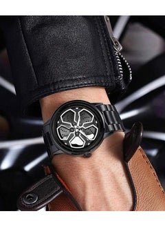 VavaVoom VA VA VOOM Men's Black Quartz Watch with Stainless Steel Strap and White Sports Car Wheel Dial, Perfect Gift  - Image 3