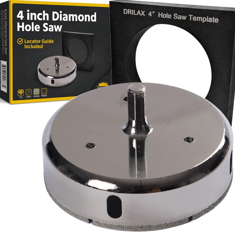 Drilax 4 inch Diamond Hole Saw Kit with Guide Tile & Glass Hole Cutter for Porcelain, Ceramic, Quartz & Stone 3/8" Shank Water Cooling Locator Included - Image 3
