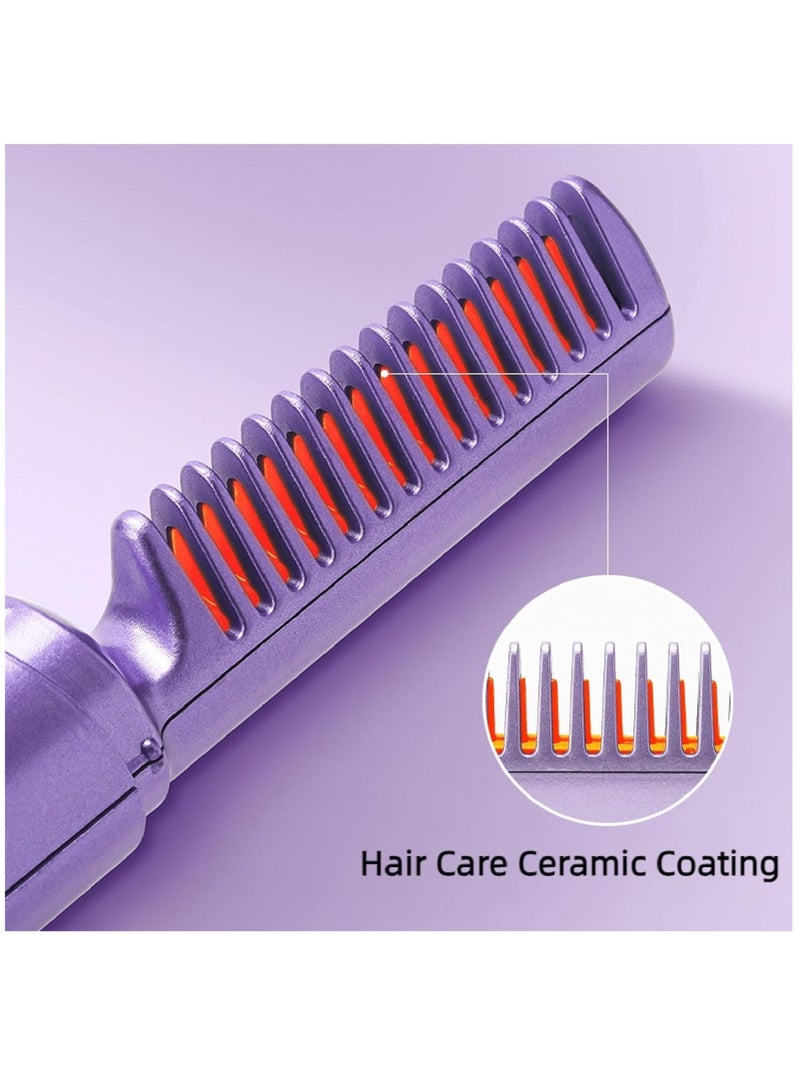 Mini Hair Straightener, Rechargeable Hair Straightener Brush, Portable Straightening Brush with Anti-Static Negative Ion, Hot Comb Hair Straightener for Women, for All Hair Types (Purple) - Image 5