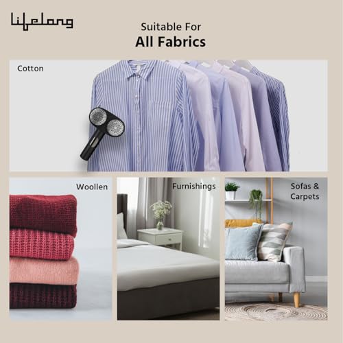 Lifelong 2-in-1 Rechargeable Double Head Lint Remover for Clothes – Woollen & All Fabrics – Brush at Back for Dust & Pet Hair Removal from Clothes - 3 Speeds - 1800 mAh Heavy Duty Battery (LLELR36) - Image 4