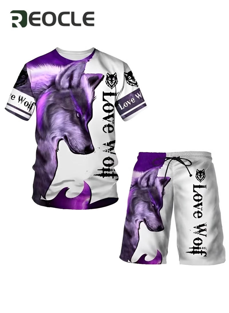 REOCLE Men's 2 Piece Outfits Shorts Tracksuit Real 3D Printed Casual Short Sleeve Crew Neck Suit Vacation Shirt and Shorts Sets  - Image 2