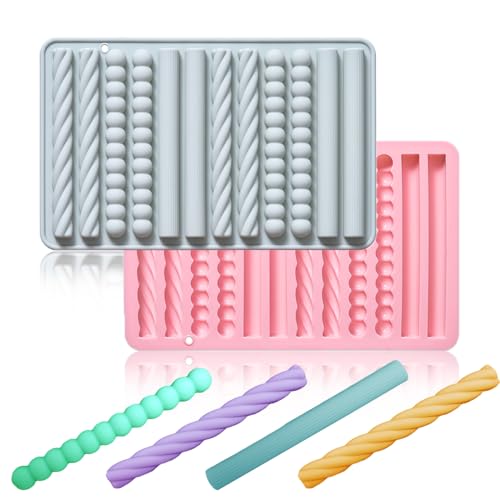 OURASHERO 2 Pack 12 Cavity Chocolate Molds Strip Silicone Molds Small Size Non-stick Pretzel Stick Mold for Cheese Gummy Chocolate Bar Crayon Cupcake Decoration Baby Finger Food Themed Party Props - Image 1