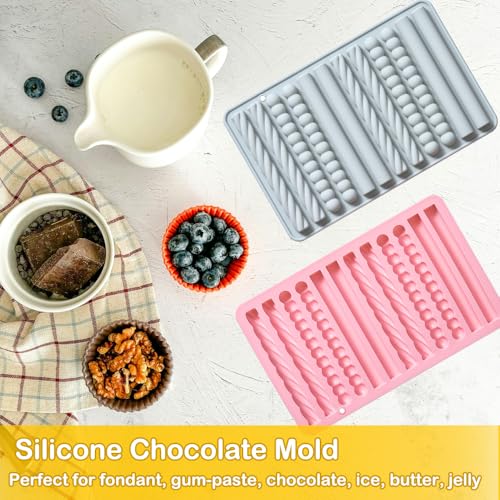 OURASHERO 2 Pack 12 Cavity Chocolate Molds Strip Silicone Molds Small Size Non-stick Pretzel Stick Mold for Cheese Gummy Chocolate Bar Crayon Cupcake Decoration Baby Finger Food Themed Party Props - Image 5