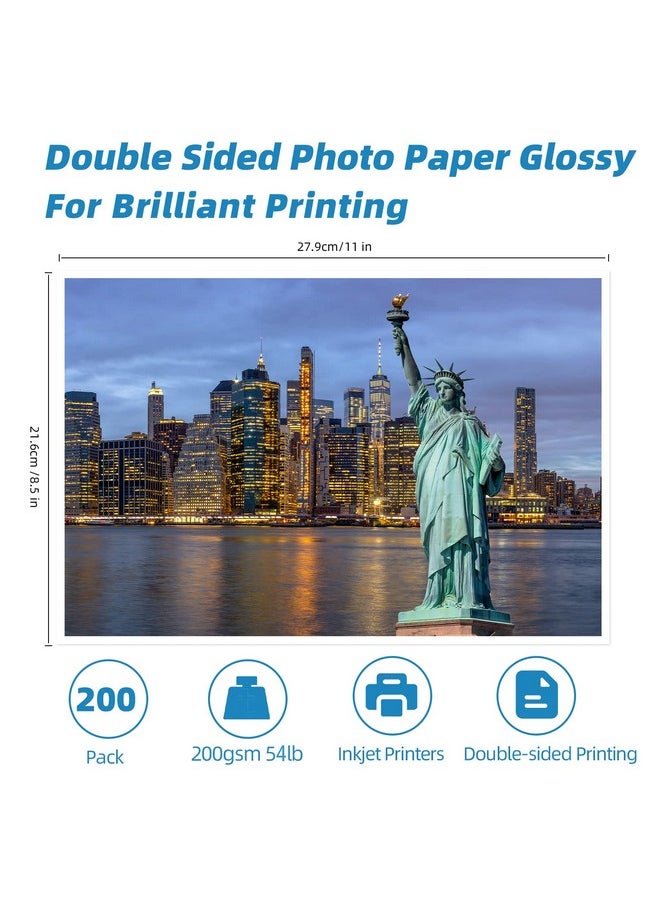 Uinkit Uinkit 200 Sheets Double Sided Photo Paper Glossy 8.5x11 54lbs Inkjet for Dye Ink 200Gsm Value Bulk Pack Picture 8.5 x 11 9.5Mil for Inkjet Printing Printer  - Image 2