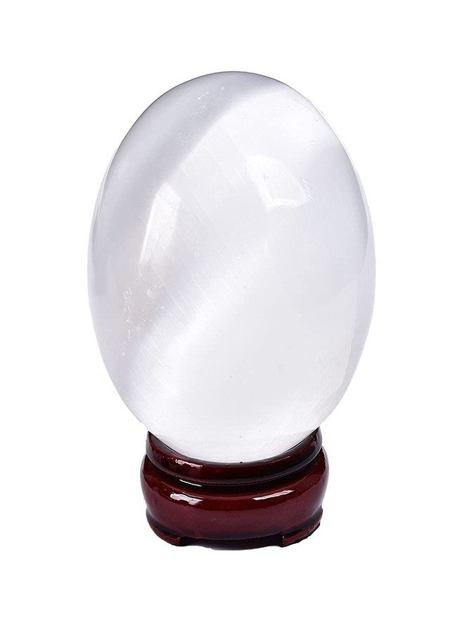 JIC Gem 3.5-4 Inch(90-100mm) Selenite Crystal Sphere with Wooden Stand Healing Crystal Ball for Meditation, Home Decoration - Image 2