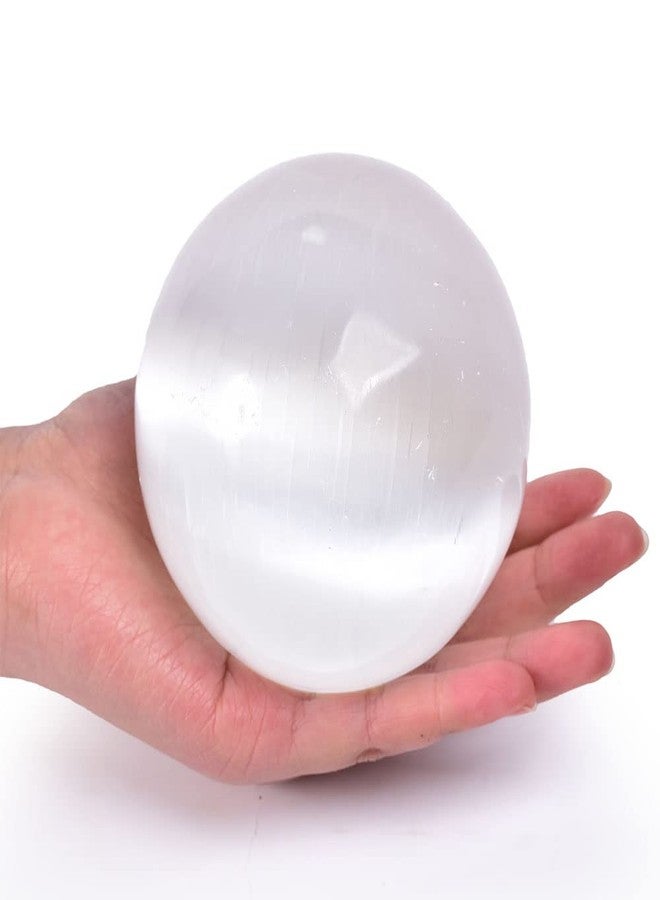 JIC Gem 3.5-4 Inch(90-100mm) Selenite Crystal Sphere with Wooden Stand Healing Crystal Ball for Meditation, Home Decoration - Image 1