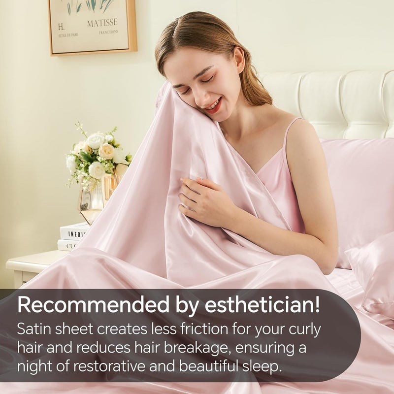 BEDELITE King Size Satin Sheets Set - Luxury Soft Pink Bedding for Hair and Skin - Image 4
