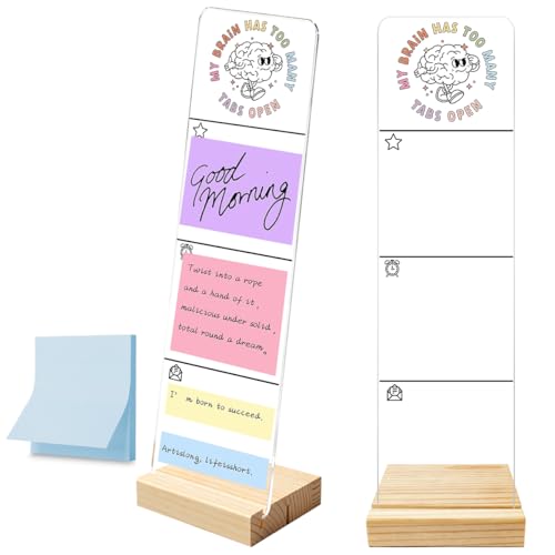 HTBIG Monitor Memo Board with Removable Wooden Base Acrylic Portable Sticky Note Holder, My Brain Has Too Many Tabs Open Logo Office Desk Desk Set Sticky Notes 100 Sheets - Image 1