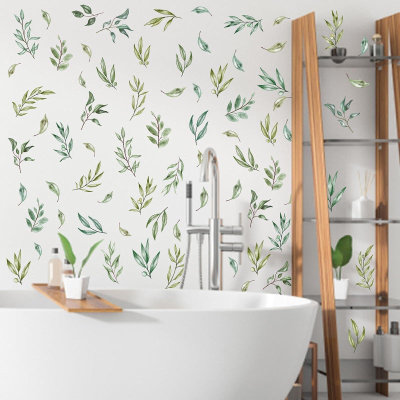 THEYGE Green Leaves Wall Stickers Green Tree Leaf Wall Stickers Boho Leaf Decal Modern Leaves Wall Decals Watercolor Botanical Plant Stickers for Nursery Bedroom Living Room Decor - Image 4