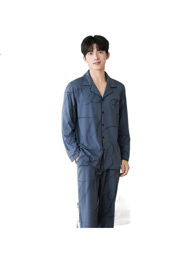 Fenton Men'S Cotton Pajamas Set With Lock Edge Lapel Cardigan Long Sleeve Home Wear Suit - Image 1