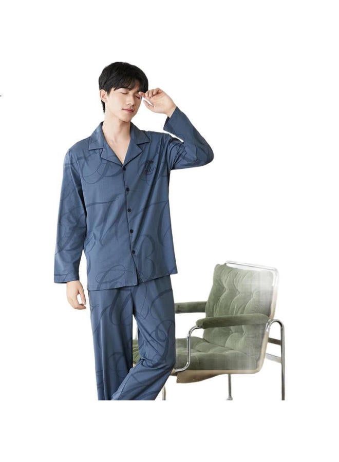Fenton Men'S Cotton Pajamas Set With Lock Edge Lapel Cardigan Long Sleeve Home Wear Suit - Image 2