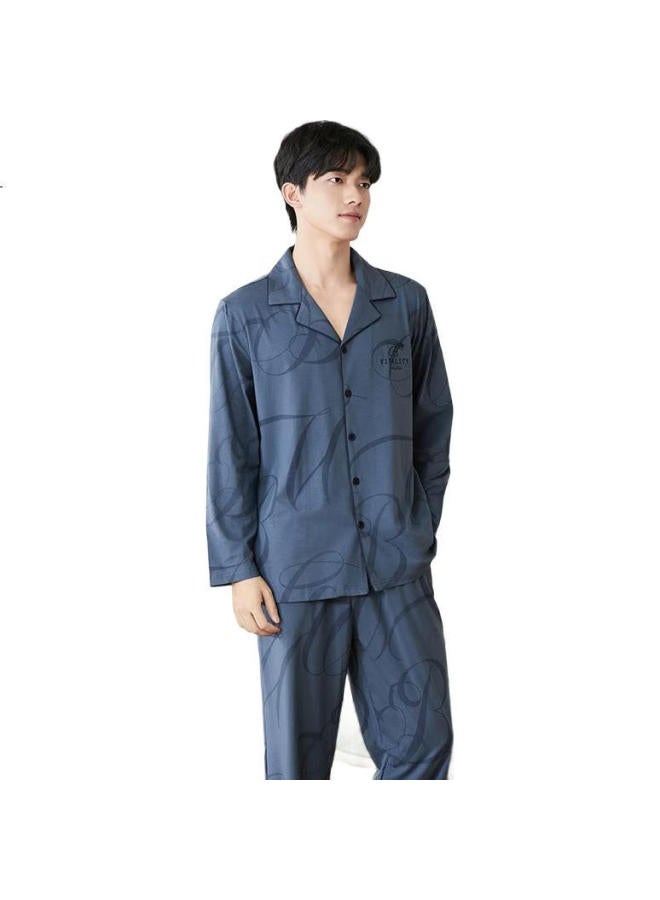 Fenton Men'S Cotton Pajamas Set With Lock Edge Lapel Cardigan Long Sleeve Home Wear Suit - Image 3