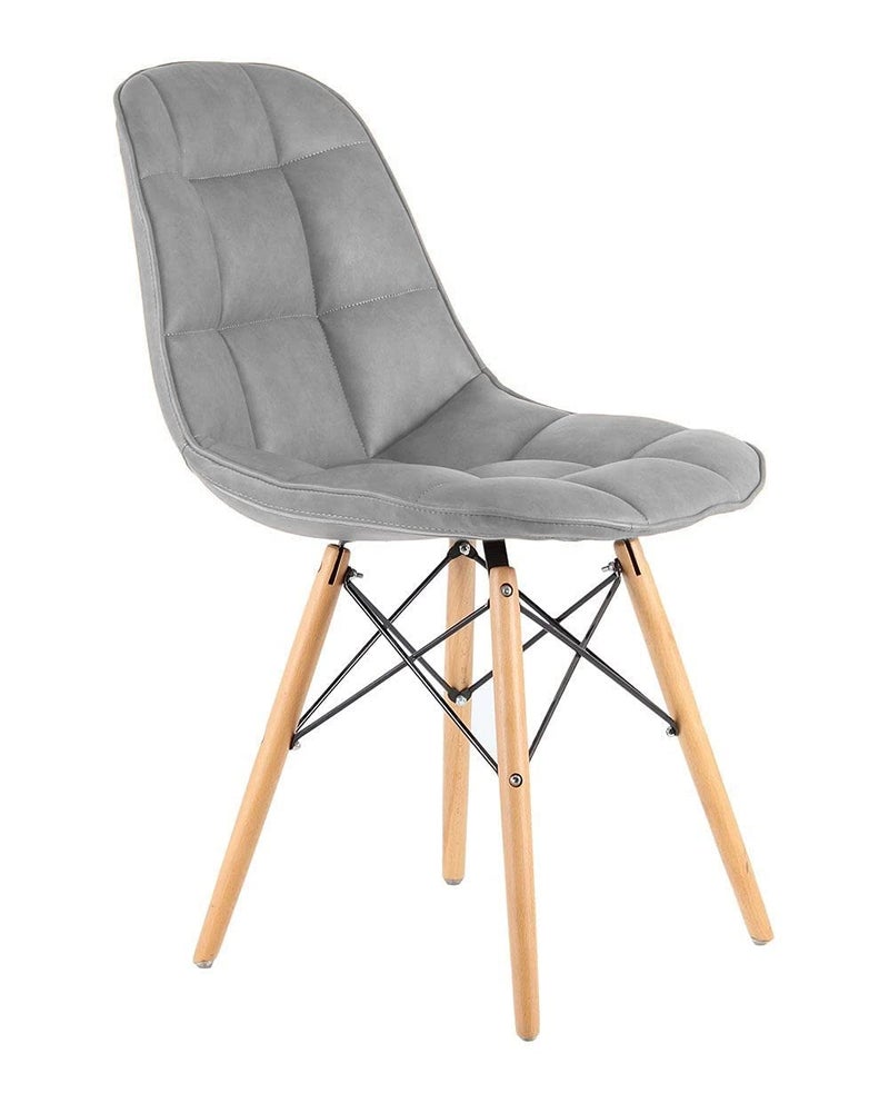 Finch Fox Finch Fox Eames Replica Quilted Faux Leather Dining Chair for Cafe Chair Side Chair Kitchen Breakfast Living Room Chair in Light Grey Color