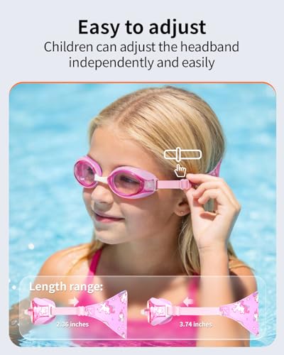 Pixel Panda Kids Goggles with Fabric Strap for 3-14, No Hair Pulling, Kids Swim Goggles for Boys Girls Toddler, Ideal for Swim Class, Pink - Image 2