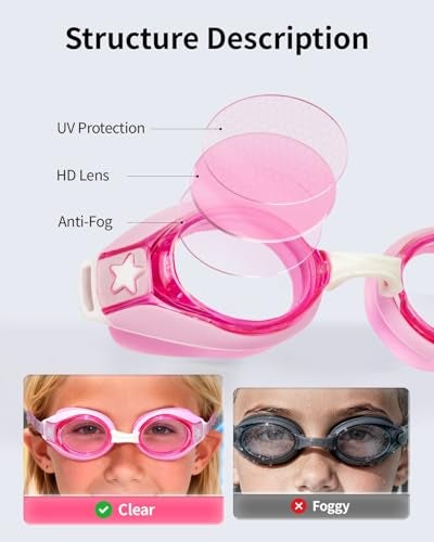 Pixel Panda Kids Goggles with Fabric Strap for 3-14, No Hair Pulling, Kids Swim Goggles for Boys Girls Toddler, Ideal for Swim Class, Pink - Image 5