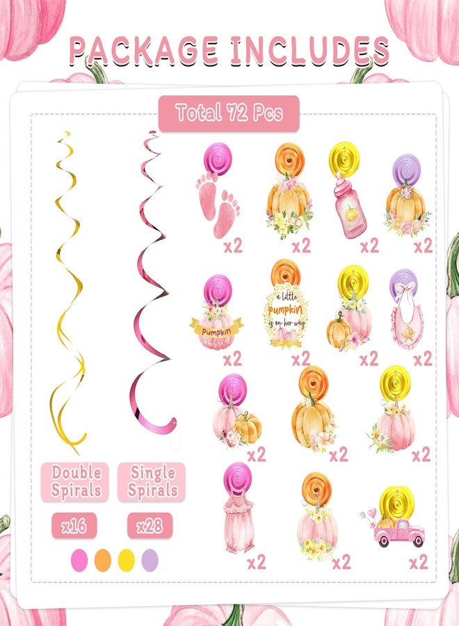 Fumete 72 Pcs Pink Girl Little Pumpkin Baby Shower Decorations Thanksgiving Fall a Little Pumpkin Is on Her Way Hanging Swirls Decorations Foil Swirls Ceiling Decor for Baby Shower Party Supplies - Image 3