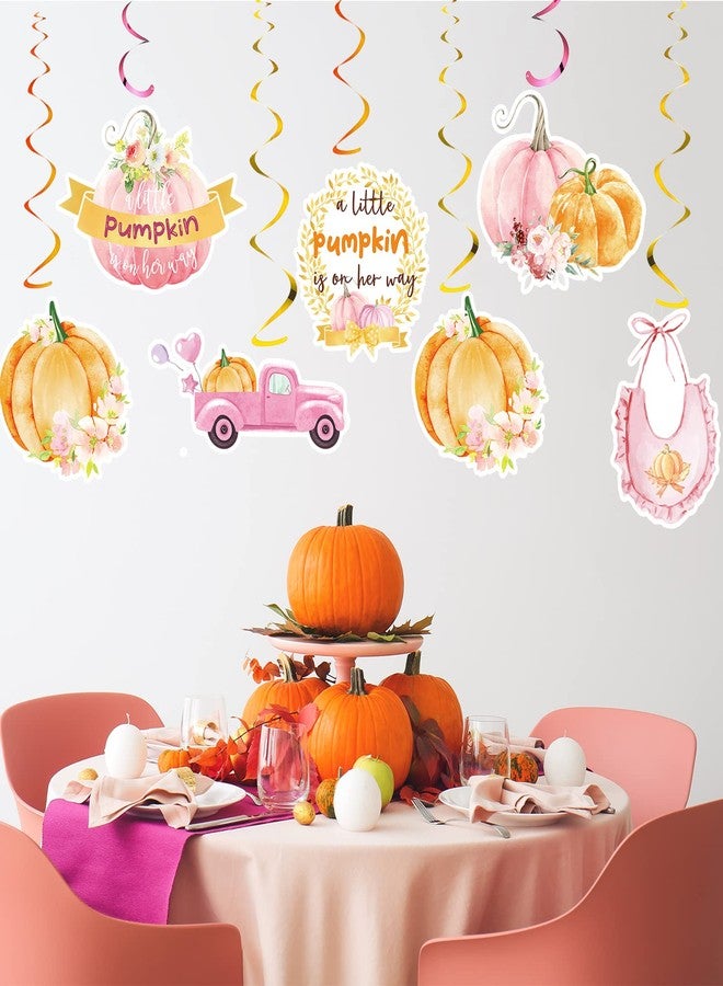 Fumete 72 Pcs Pink Girl Little Pumpkin Baby Shower Decorations Thanksgiving Fall a Little Pumpkin Is on Her Way Hanging Swirls Decorations Foil Swirls Ceiling Decor for Baby Shower Party Supplies - Image 4