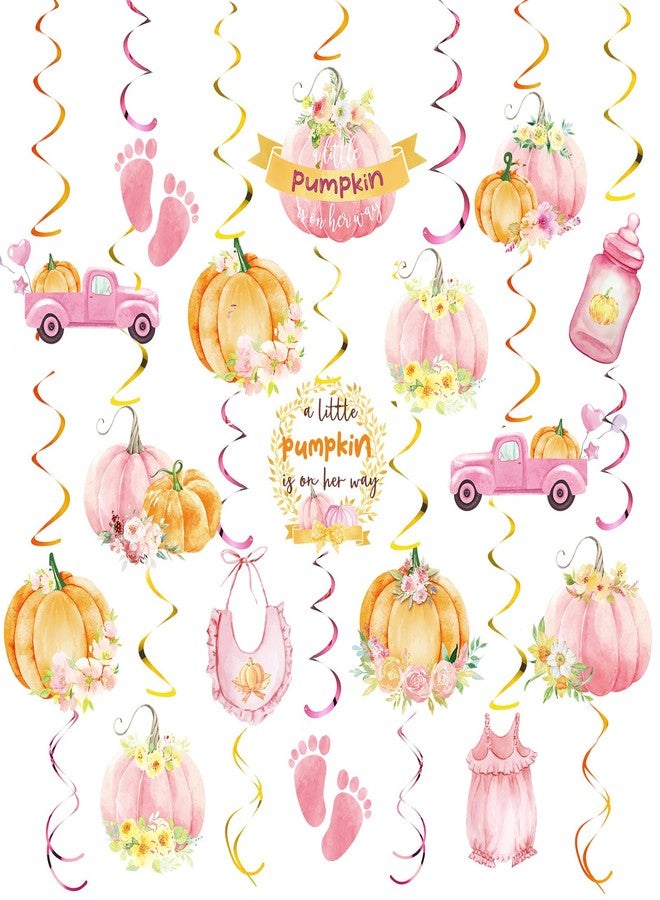 Fumete 72 Pcs Pink Girl Little Pumpkin Baby Shower Decorations Thanksgiving Fall a Little Pumpkin Is on Her Way Hanging Swirls Decorations Foil Swirls Ceiling Decor for Baby Shower Party Supplies - Image 1