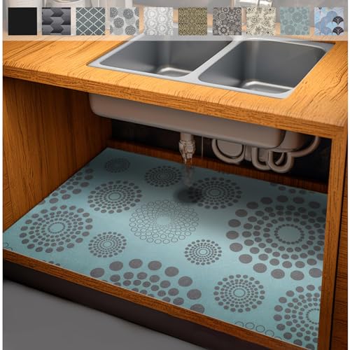 AiBOB Waterproof Under Sink Mat, Absorbent Quick Dry Sink Liners Protect Cabinets, Durable Shelf Liners, Slip Resistant and Non-Adhesive, 24X36, Blue/Grey - Image 1