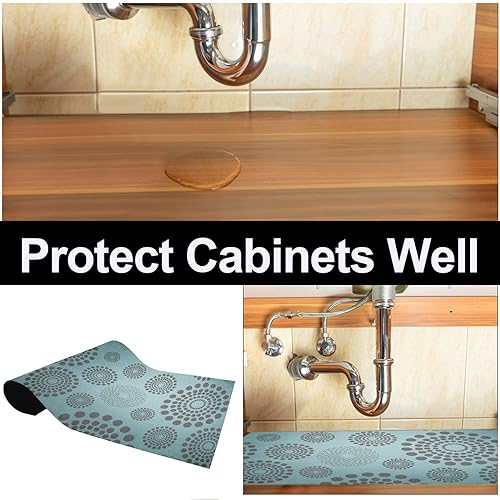 AiBOB Waterproof Under Sink Mat, Absorbent Quick Dry Sink Liners Protect Cabinets, Durable Shelf Liners, Slip Resistant and Non-Adhesive, 24X36, Blue/Grey - Image 4