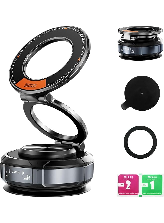 S-TOP Magnetic Phone Holder for Car, 360° Adjustable Vacuum Suction Cup Phone Mount, Dashboard Foldable Cell Phone Holders, Compatible with iPhone Android and All Smartphones, Hands-Free Mobile Stand - Image 1
