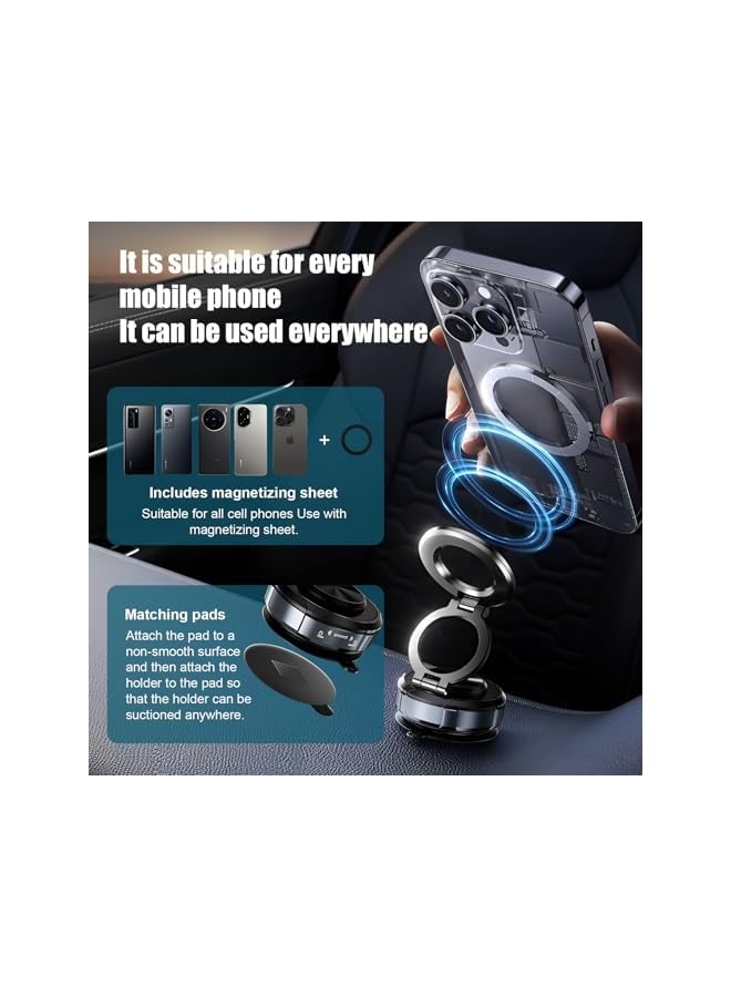 S-TOP Magnetic Phone Holder for Car, 360° Adjustable Vacuum Suction Cup Phone Mount, Dashboard Foldable Cell Phone Holders, Compatible with iPhone Android and All Smartphones, Hands-Free Mobile Stand - Image 2