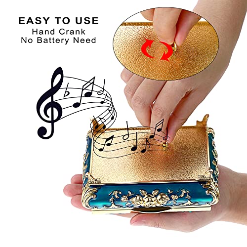ELLDOO صندوق الموسيقى العتيق ELLDOO، صندوق مجوهرات معدني أزرق، صندوق تذكار صغير، صندوق تخزين مجوهرات هدية للبنات والنساء (لحن: أنت نوري في الحياة) - Image 3
