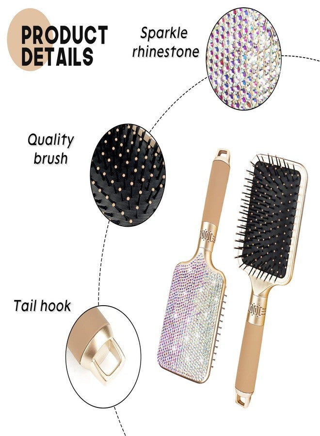 KEYPOWER Hair Brush Detangles Instantly Removing Tangles, Knots, Fly Aways Exceptional Wig Brush For Hair Wraps & Weave Management Handmade Luxury Bling Crystal Paddle Brush Cute Rhinestone (AB Color) - Image 2