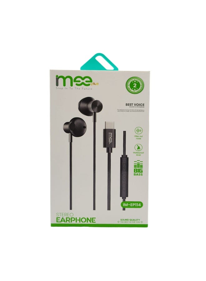 آیمی سماعات أذن ستيريو IMEE PLUS IM-EP114 من النوع C بصوت عالي الدقة مع مشغلات 10 مم وميكروفون مدمج وتحكم في مستوى الصوت وتصميم شبه مريح داخل الأذن وكابل TPE بطول 1.2 متر لتقليل الضوضاء ومقاومة للماء وصوت جهير عميق - Image 2