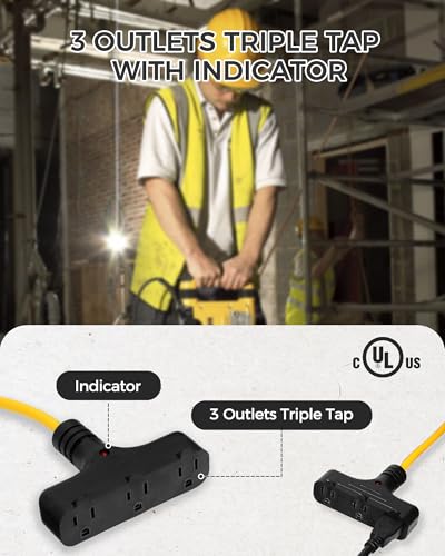 WILAWELS 30 Ft Retractable Extension Cord Reel, 16/3 Gauge SJTW Power Cord with 3 Electrical Outlets Pigtail for Garage and Shop, 10 Amp Circuit Breaker, Metal Plate, UL Listed, Yellow Y30CR06 - Image 5