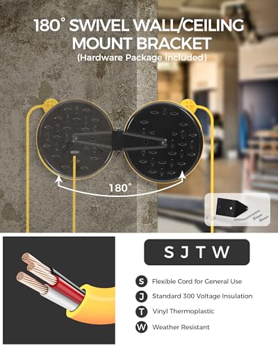 WILAWELS 30 Ft Retractable Extension Cord Reel, 16/3 Gauge SJTW Power Cord with 3 Electrical Outlets Pigtail for Garage and Shop, 10 Amp Circuit Breaker, Metal Plate, UL Listed, Yellow Y30CR06 - Image 3