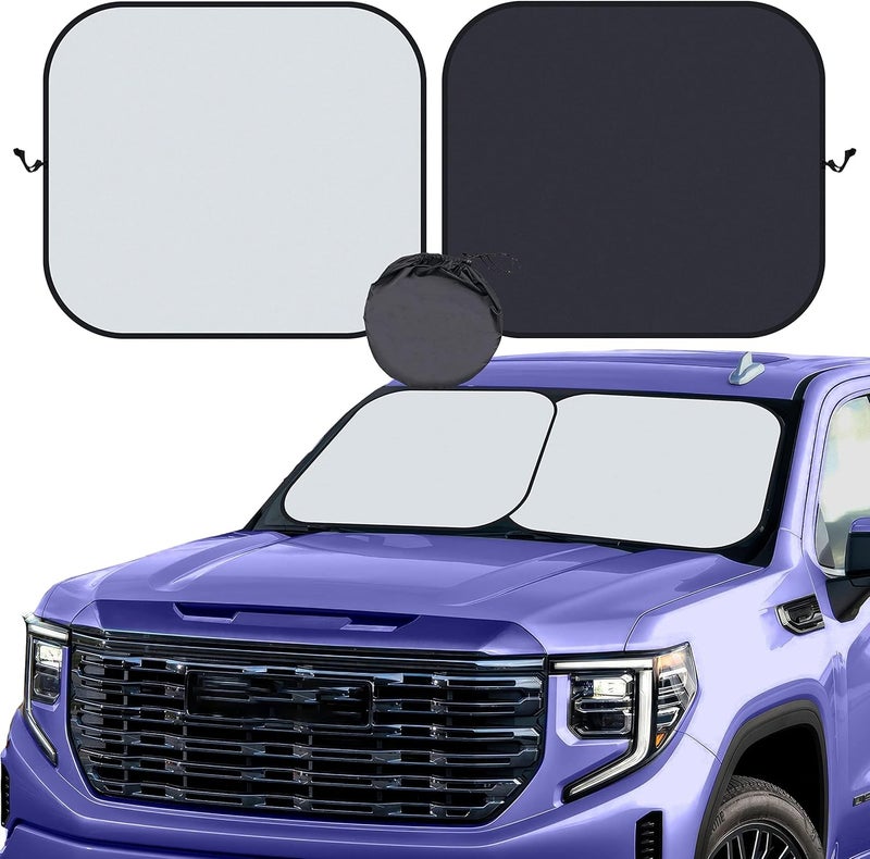 Windshield Sunshade| Reflective Patented Car Sun Protection - Certified 99% UVR Block - Cool Interior |Foldable 2-Piece Sun Cover | Automotive Accessories for Summer Heat | X-Large Size - Image 1