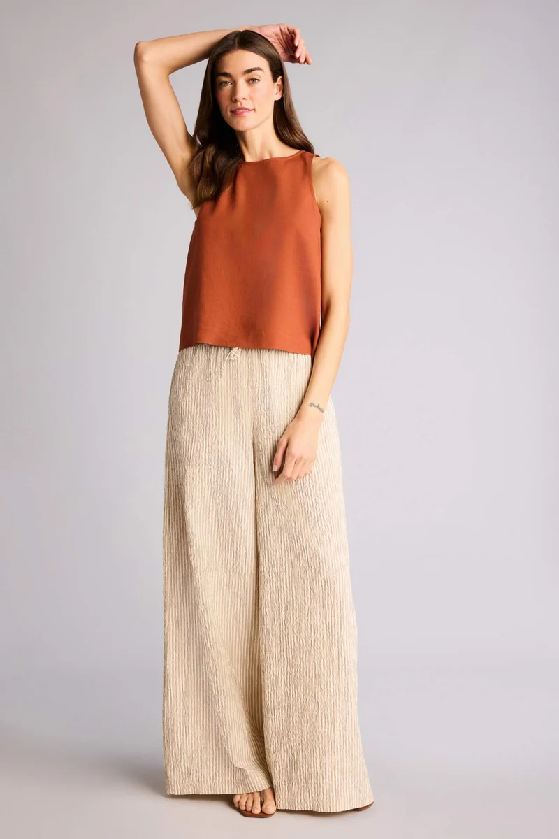 ديفاكتو Regular Fit Wide Leg Striped Oxford Trousers