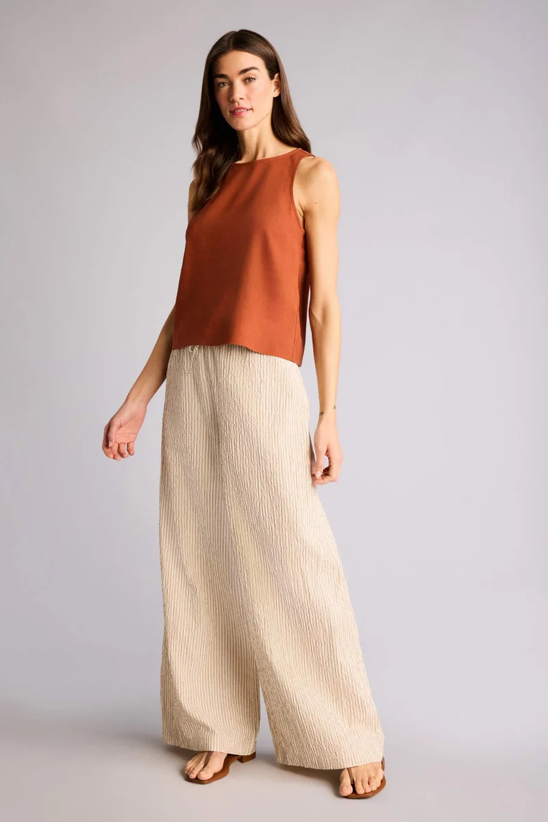 ديفاكتو Regular Fit Wide Leg Striped Oxford Trousers