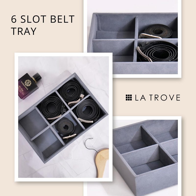 La Trove Luxury Belt Tray Organiser Drawer Display for standard belts (6 Slots Belt Tray Grey) - Image 3
