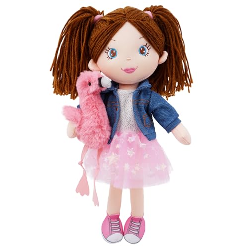 June Garden 15 Playmate Buddies Plush Doll Mia with Her Stuffed Animal Companion Flamingo Rosie for Kids 1 Year and Up - Image 1