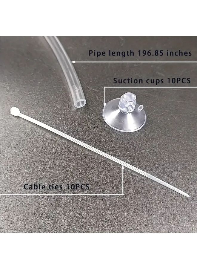 خرطوم شفاف من PVC بطول 196.85 بوصة مع 10 أكواب شفط و10 روابط كابلات لتوصيلات خطوط المياه والهواء في حوض السمك، واستخدامات الديكور المنزلي والتهوية. - Image 4