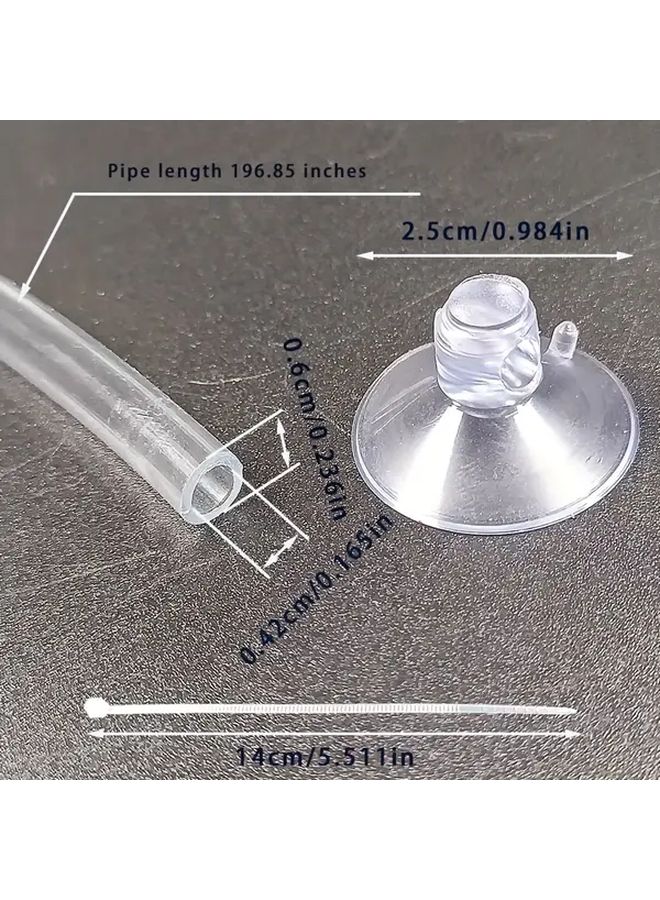 خرطوم شفاف من PVC بطول 196.85 بوصة مع 10 أكواب شفط و10 روابط كابلات لتوصيلات خطوط المياه والهواء في حوض السمك، واستخدامات الديكور المنزلي والتهوية. - Image 2