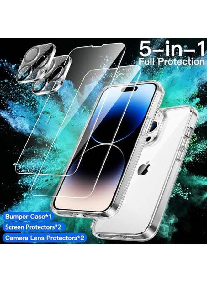 جي تيك جراب 3 في 1 لهاتف Iphone 14 Pro Max مقاس 6.7 بوصة مع قطعتين من واقي الشاشة وقطعتين من واقي عدسة الكاميرا بتغطية كاملة من الزجاج المقوى المقاوم للصدمات وغطاء هاتف شفاف - Image 2