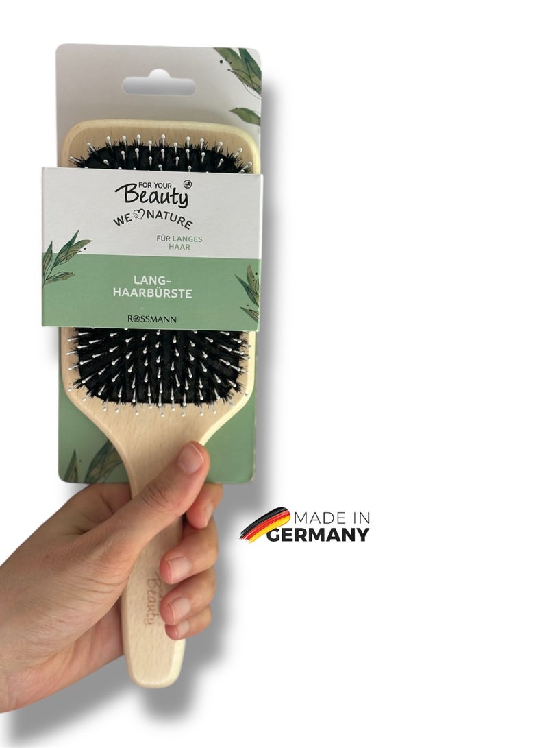 ROSSMANN German Brand, Long hair Brush: Sustainable Beech Wood Brush for Tangle-Free, Silky, Shiny Hair with Scalp Massage, Paddle Hair brush. - Image 2
