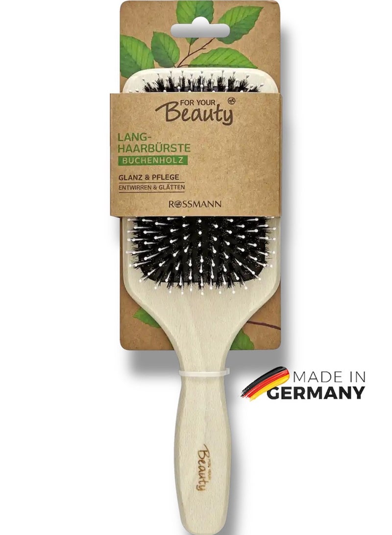 ROSSMANN German Brand, Long hair Brush: Sustainable Beech Wood Brush for Tangle-Free, Silky, Shiny Hair with Scalp Massage, Paddle Hair brush. - Image 1