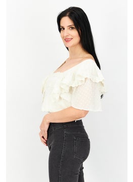 Hope & Ivy Women Square Neck Flutter Sleeve Embroidered Top, Ivory  - Image 3