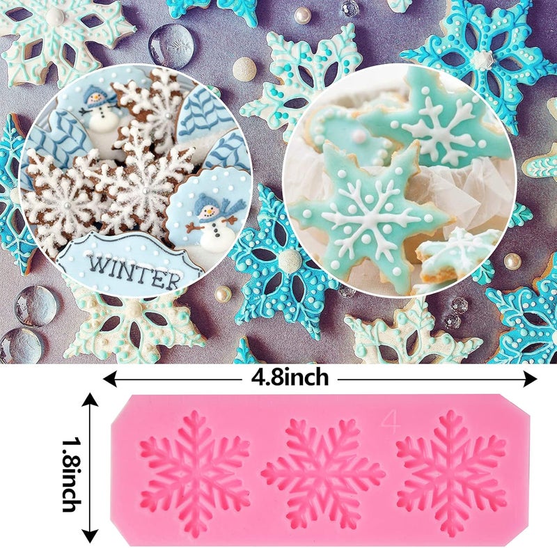 Rainmae 6 Pcs Christmas Snowflake Cake Silicone Fondant Molds, 3D Snowflake Winter Frozen Party Cupcake Topper Decorating Tools, Silicone Chocolate Candy Gum Paste Polymer Clay Epoxy Resin Mould - Image 4