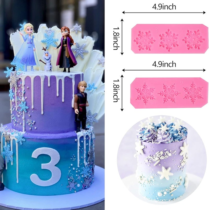 Rainmae 6 Pcs Christmas Snowflake Cake Silicone Fondant Molds, 3D Snowflake Winter Frozen Party Cupcake Topper Decorating Tools, Silicone Chocolate Candy Gum Paste Polymer Clay Epoxy Resin Mould - Image 5