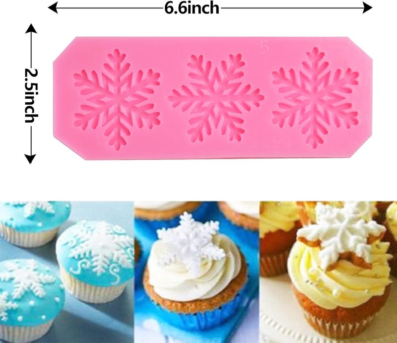 Rainmae 6 Pcs Christmas Snowflake Cake Silicone Fondant Molds, 3D Snowflake Winter Frozen Party Cupcake Topper Decorating Tools, Silicone Chocolate Candy Gum Paste Polymer Clay Epoxy Resin Mould - Image 2