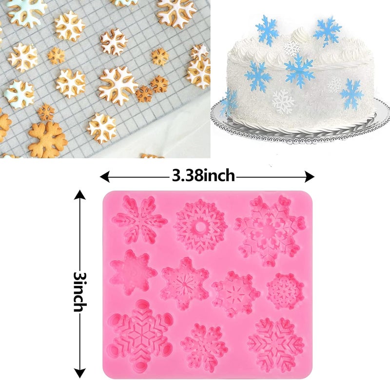 Rainmae 6 Pcs Christmas Snowflake Cake Silicone Fondant Molds, 3D Snowflake Winter Frozen Party Cupcake Topper Decorating Tools, Silicone Chocolate Candy Gum Paste Polymer Clay Epoxy Resin Mould - Image 3