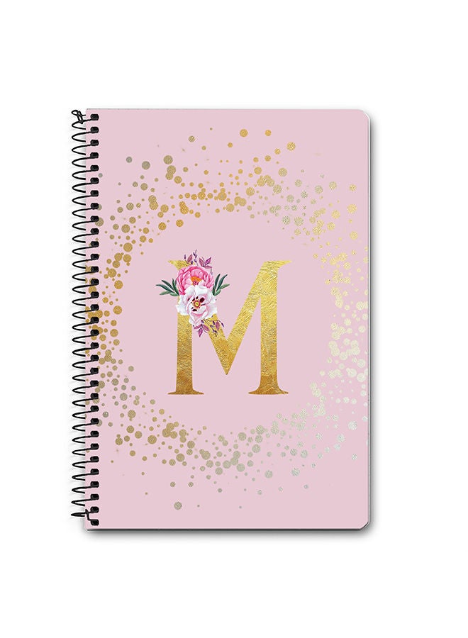 Stylizedd Designer A5 Spiral Notebook Memo Notepad Journal - Custom Monogram Initial Letter Floral Pattern Alphabet - M - Pink  - Image 1